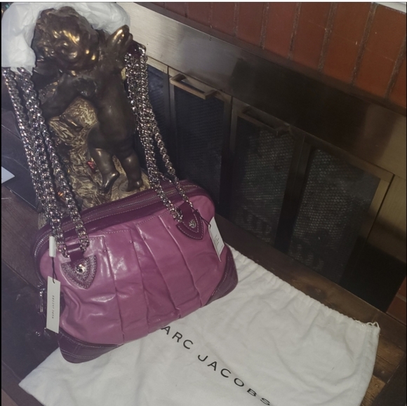 Nwt MARC JACOBS $1295 soft calf leather rich mauve chain shoulder bag - Picture 6 of 8